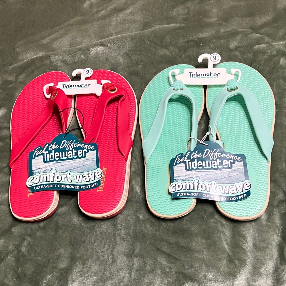 Tidewater Comfort Wave Women's Flip Flop Sandals - Red & Mint